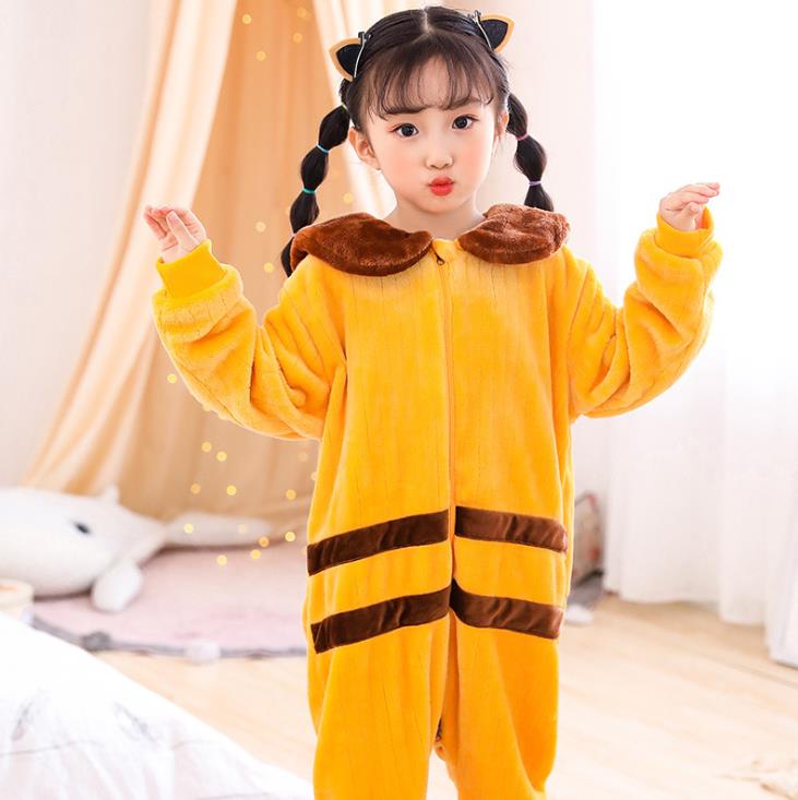 3-14 år djur pyjamas tjejer gul brun vinter barn pyjamas grön groda barn pijama de infantil enfant pyjamas: C1 / 150 höjd 135-145cm