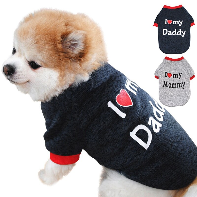 Coton animal de compagnie chien chat vêtements décontracté chiot chaton vêtements j'aime maman & papa imprimer gilet T-Shirt vêtements pour animaux de compagnie pour Yorkies Teddy #