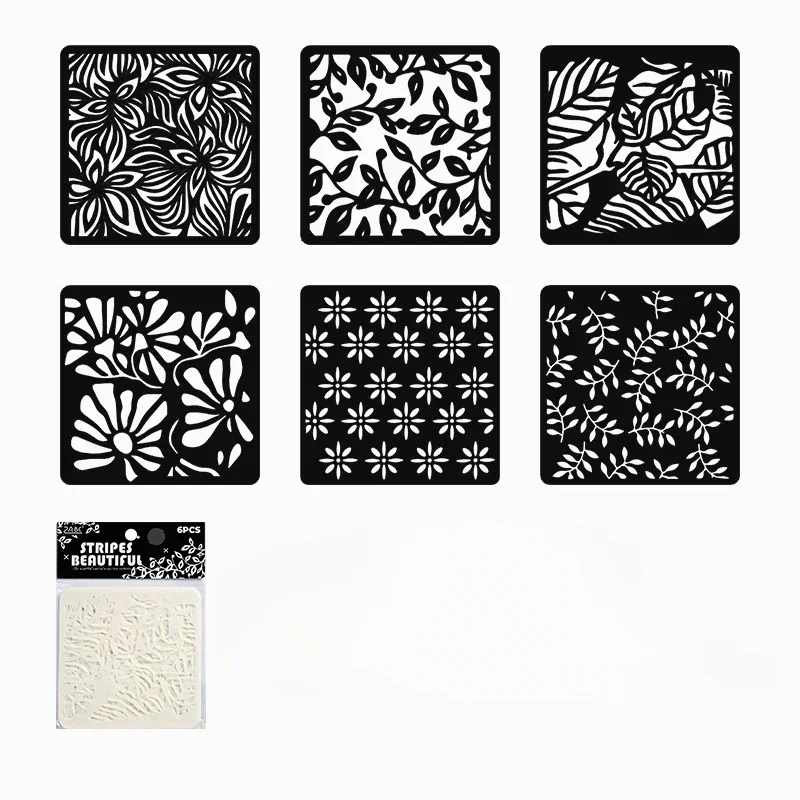 6 Stücke PET Retro Geometrische Muster Hohl Schablonen Sammelalbum Journal Karte Dekor DIY Färbung Form Schablone Vorlagen für Malerei: WHITE