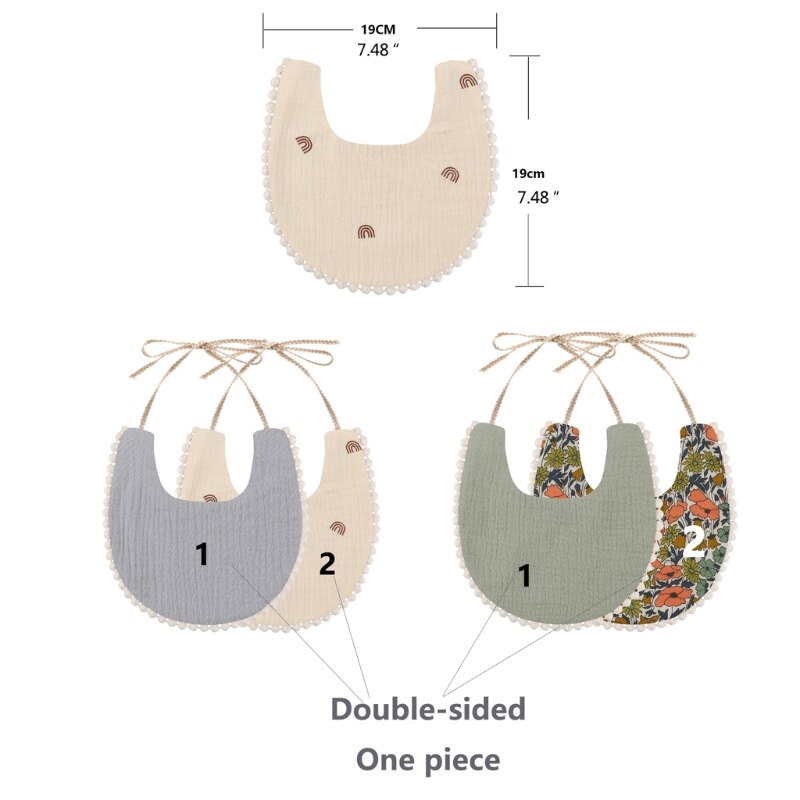 Double Side Print Bib Baby Kwastje Speeksel Handdoek Fotografie Voeden Burp Doek 87HD