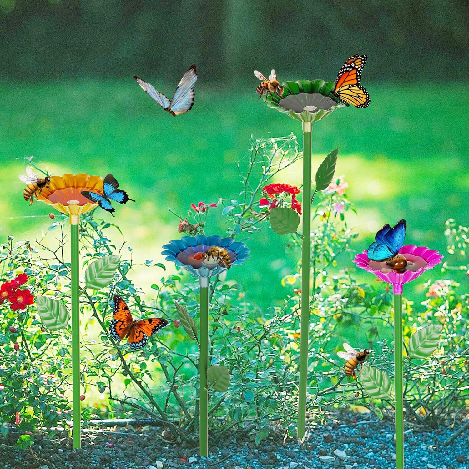 Mangeoire à eau pour abeilles pour l'extérieur, mangeoire pour oiseaux, bain d'oiseaux autoportant pour cour, Patio, jardin extérieur, piquet sur pied en fer