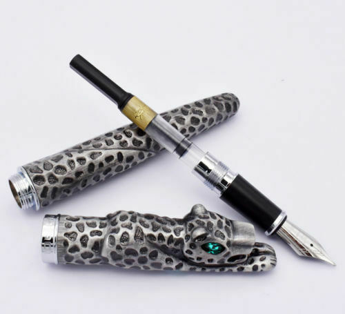 Jinhao Snow Leopard Silver Metal Fountain Pen Ink Pen Converter Filler Medium Nib Stationery Office school supplies Writing