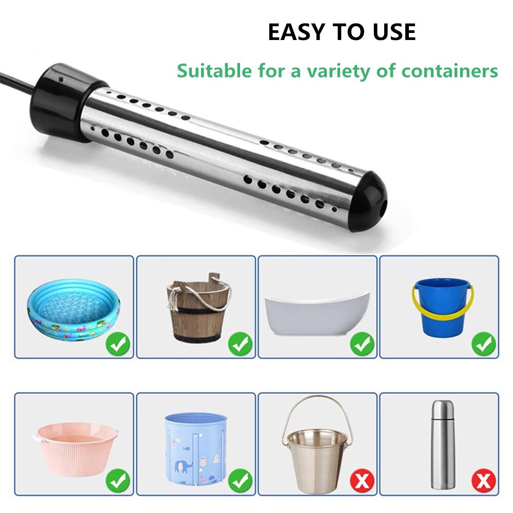 1500W Immersion Heater With Thermostat And Auto Shutoff US Plug Stainless Steel Guard Submersible Heater Rapid Heating In Minute