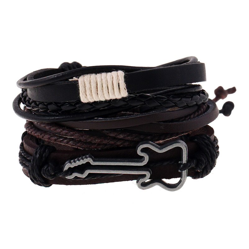 Simple Retro Hand-woven Leather Men's Bracelet Alloy Guitar Leather Multi-layer Suit Women's Bracelet Jewelry