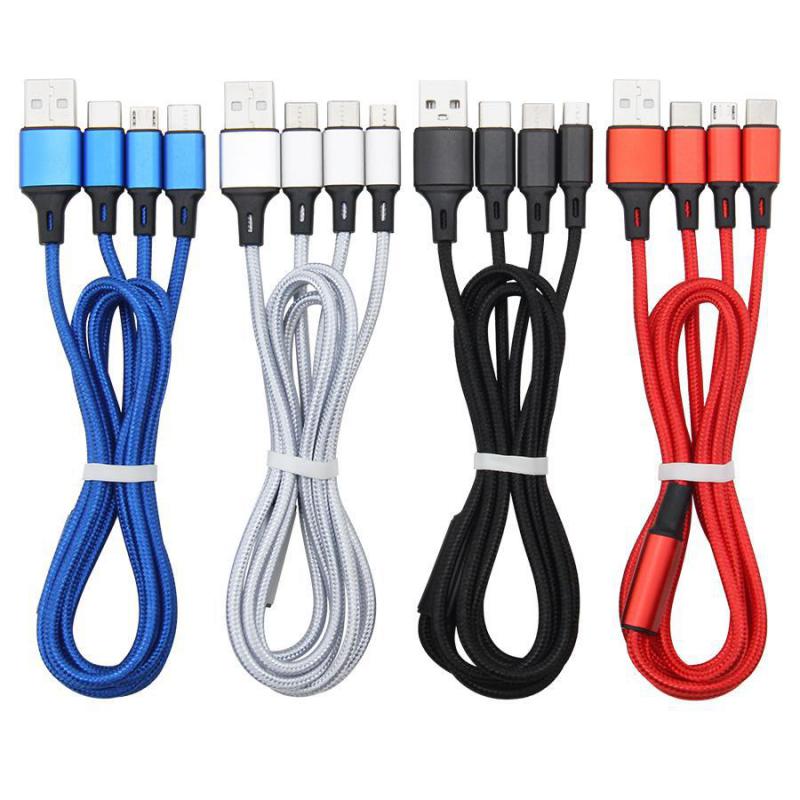 1.2M 2.4a Quick 3 In 1 Nylon Gevlochten Opladen Kabels 8 Pin Micro Usb Type-C Voor Samsung android Charger Cord Snelle Telefoon Kabel