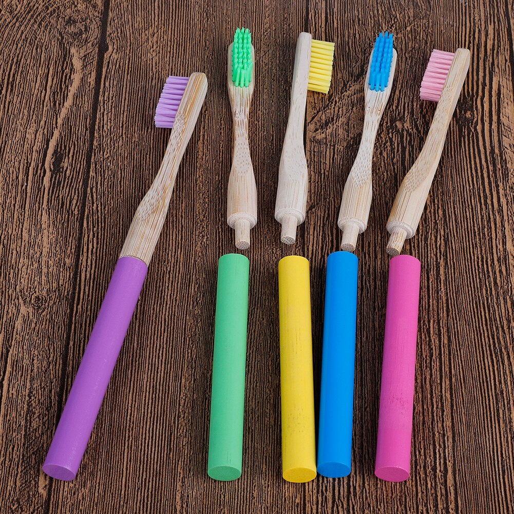 Biologisch Afbreekbaar Afneembare Tandenborstel Bamboe Handvat Voor Tanden Reinigen Mondhygiëneprotocol Met 4 Plug-In Opzetborstels