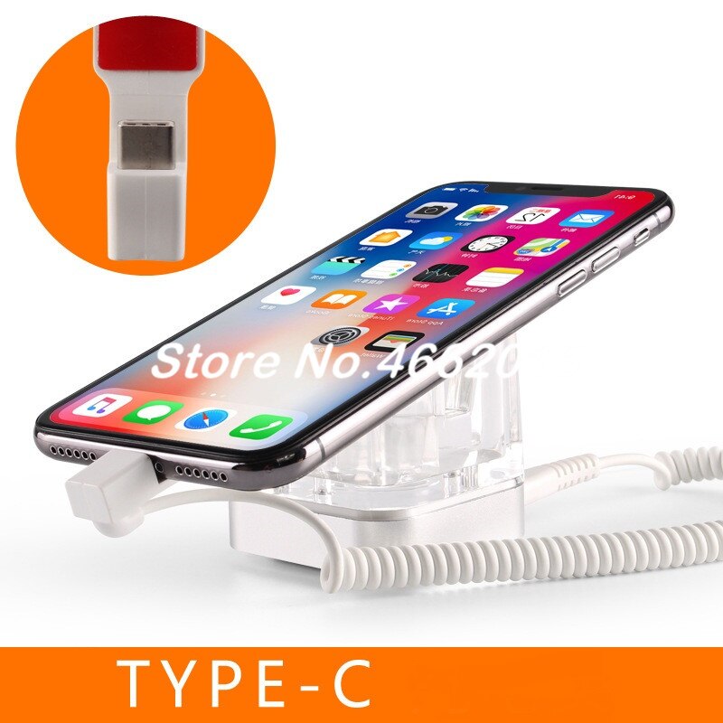 Mobile phone security alarm cell phone anti theft display stand Acrylic handhelds holder tablet lock rack for retail store: Type-c / EU Plug