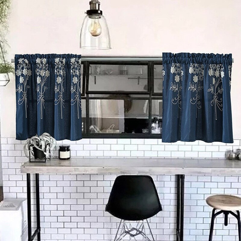Rideau court imprimé Floral, demi-rideau transparent pour cuisine et salon, , pour panneau de fenêtre, décoration de chambre à coucher