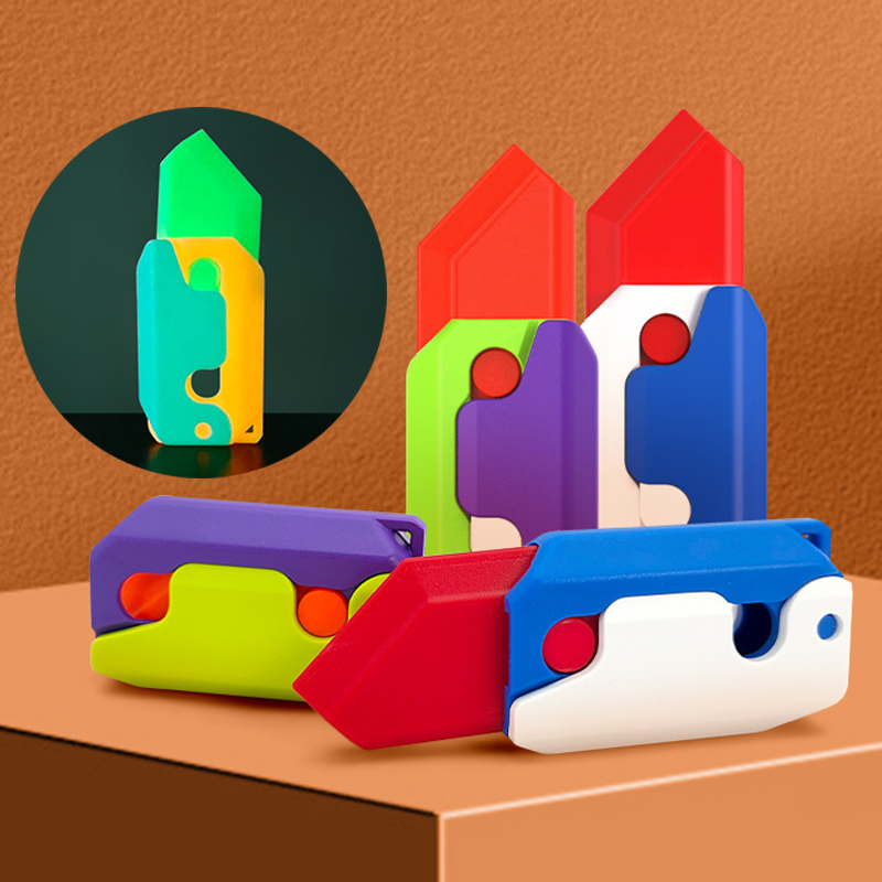 Cuchillo de gravedad de zanahoria 3D, juguetes antiestrés para niños, tarjeta de empuje de descompresión, juguete pequeño, cuchillo de zanahoria de plástico con impresión 3D, triangulación de envíos