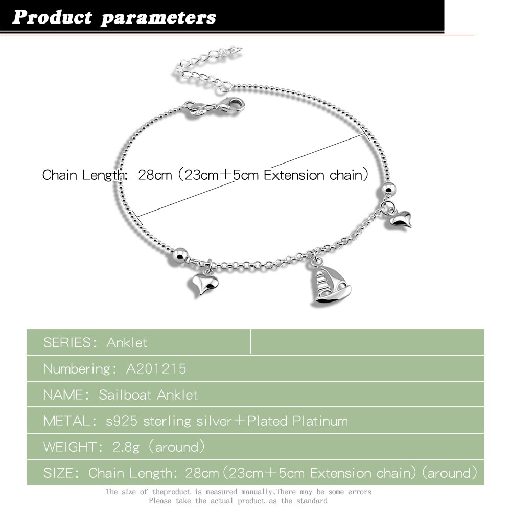 Frauen Fußkettchen Schmuck, 925 Sterling Silber Fußkettchen Für Dame. Schmuck Glatt Segeln Fußkettchen