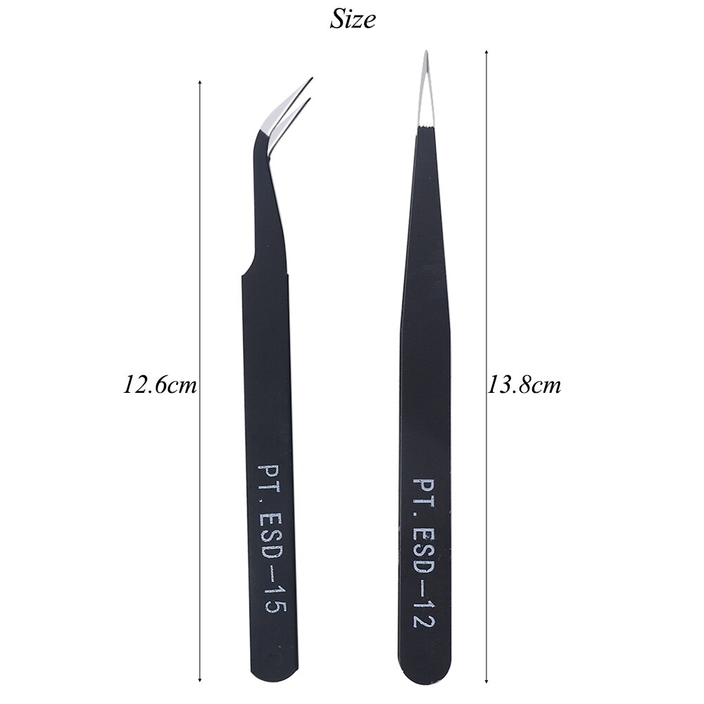 Zwarte Wenkbrauw Pincet Voor Wimper Extensions Straight + Gebogen Professionele Nail Art Lash Pincet Set Makeup Tools TRPTESD12/15