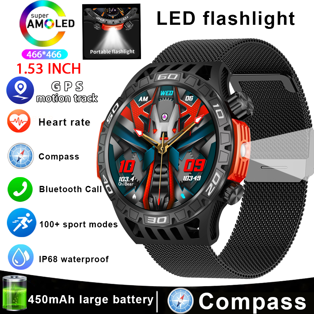 New Sports Smart Watch Men con illuminazione a LED Health Tracker Compass Ultra Long Standby Bluetooth Call SmartWatch per Android IOS: Default Title