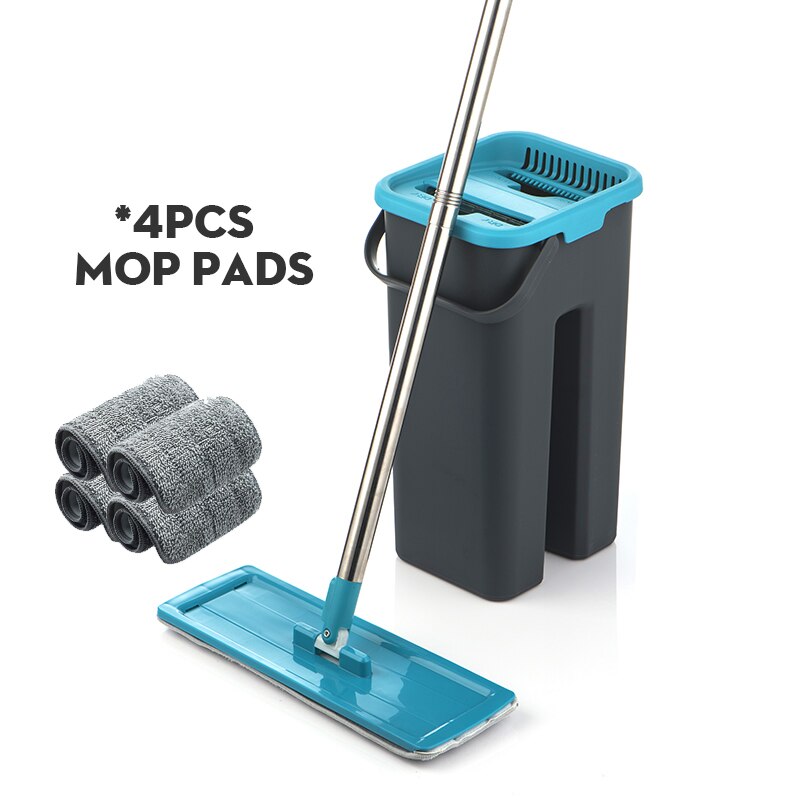 Flache Squeeze Mop und Eimer Hand Freies Auswringen Boden Reinigung Mikrofaser Mopp Pads Nass oder Trocken Nutzung auf Hartholz Laminat fliesen: DR-BH23
