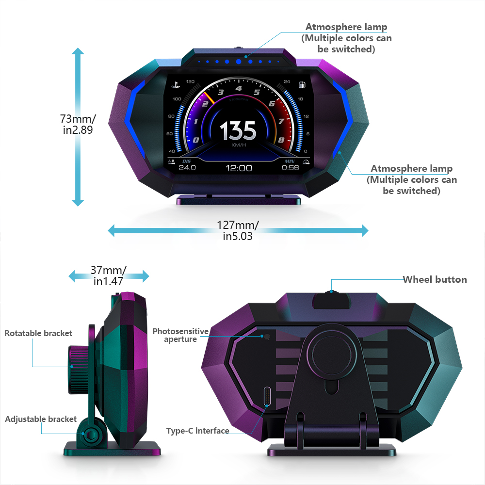 Obd gps hud  p24 digitalt dashbord hode opp vise sanntids bilhastighetsmåler og kilometerteller til alle kjøretøynavigasjon