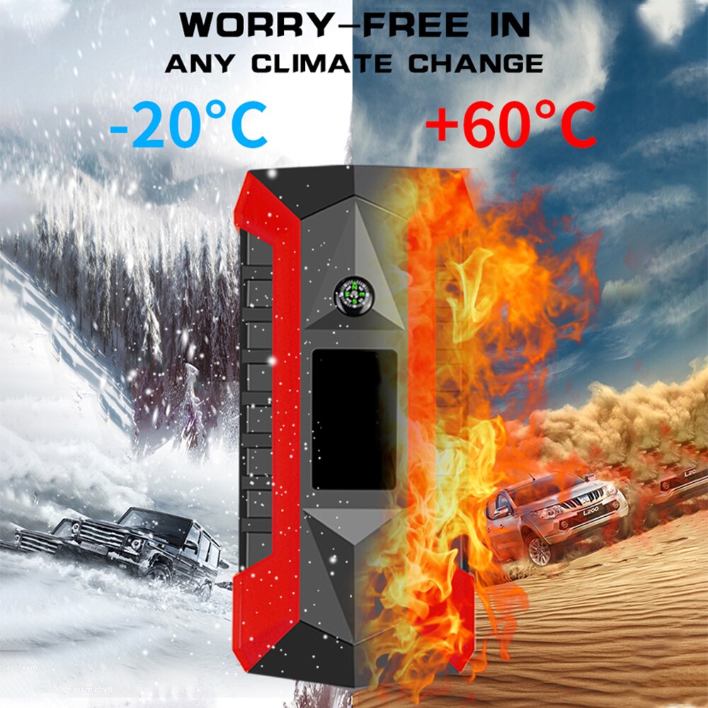 Démarreur de saut de voiture Portable, Booster de batterie, avec Port de charge intelligent, boussole, écran LCD et lumière LED, 1000a, 89800mAh
