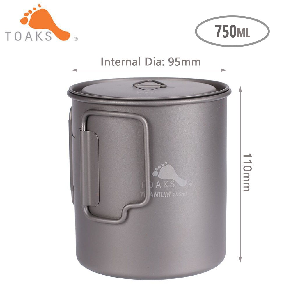 Toaks 550ml 650ml 750ml 1100ml 1300ml 1600ml udendørs vandreture camping picnic titanium pot krus skål let campingudstyr: Gryde -750