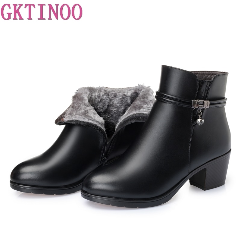 GKTINOO NEUE Weichem Leder Frauen Stiefeletten hoch Fersen Reißverschluss Schuhe Warme Pelz Winter Stiefel für Frauen Plus größe 35-43