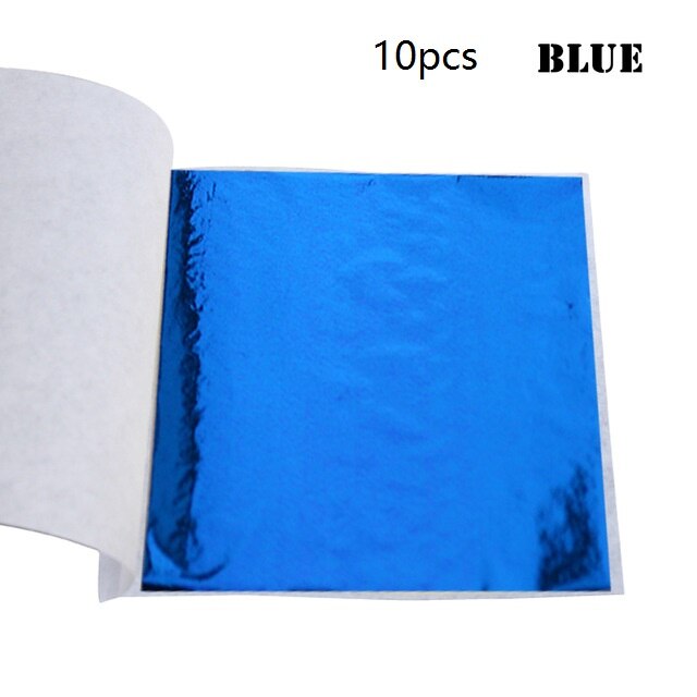 10 Stck Gold Folie Papier DIY Nagel Gold Blatt Blätter Malerei Gold Blatt Papier Harz Dekoration Gold-überzogene Möbel Gold Folie: Blau 10Stck
