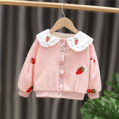 Baby Meisje Kleding Herfst En Winter Meisjes Plus Fleece Jas Babykleertjes Fruit Patroon Thicken Winddicht Vest Jas: Rood / 18m