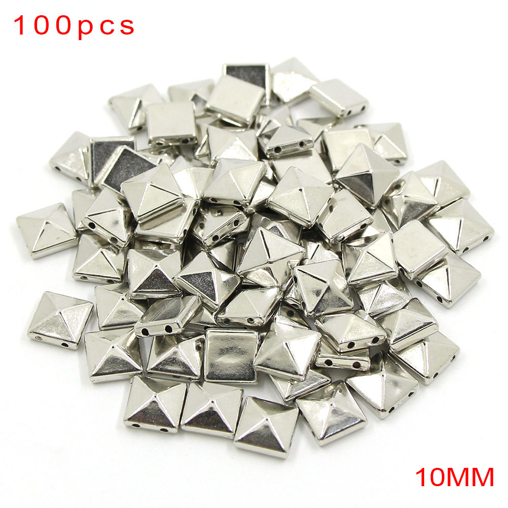 100Pcs 10Mm Piramide Plastic Spikes Vierkante Ccb Klinknagels Voor Leer Zilver Goud Naaien Spikes En Studs Diy punk Kleding/Schoenen/Hoeden: Flat Pyramid Sliver