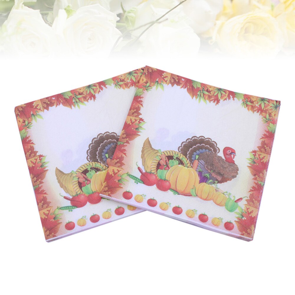 40Pcs Thanksgiving Dag Gedrukt Servetten Cartoon Turkije Tissue Diner Papieren Handdoek Feestartikelen (Patroon 1)