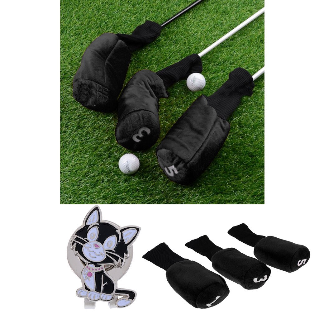 3 sztuk golf kierowca drewna pokrowiec na główkę długa szyja Headcover i piłka znacznik z magnetyczny klips na kapelusz