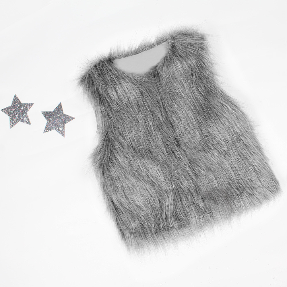 Off Grijs Peuter Kids Baby Meisje Vest Winter Warm Kleding Faux Fur Vest Dikke Jas Uitloper Kamizelka Dziecko @ 45