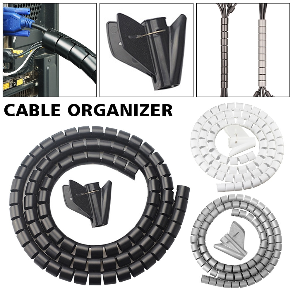 2m Organizer Protector Tidy With Clip Durable Easy Wrap Wire Management Flexible Storage Tube PE Cable Sleeve Home Office Cover