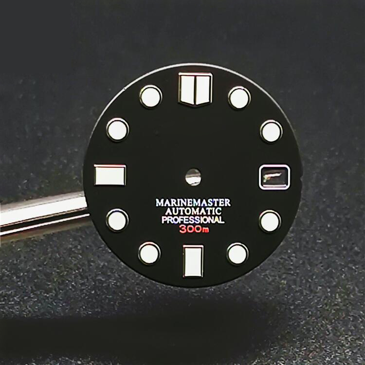 28.5mm NH35 Watch Dial Black Matte Abalone Modified Dial C3 Green Luminous Dial for NO.5 SKX007 NH35 NH36 Movement with S LOGO: 300 Black