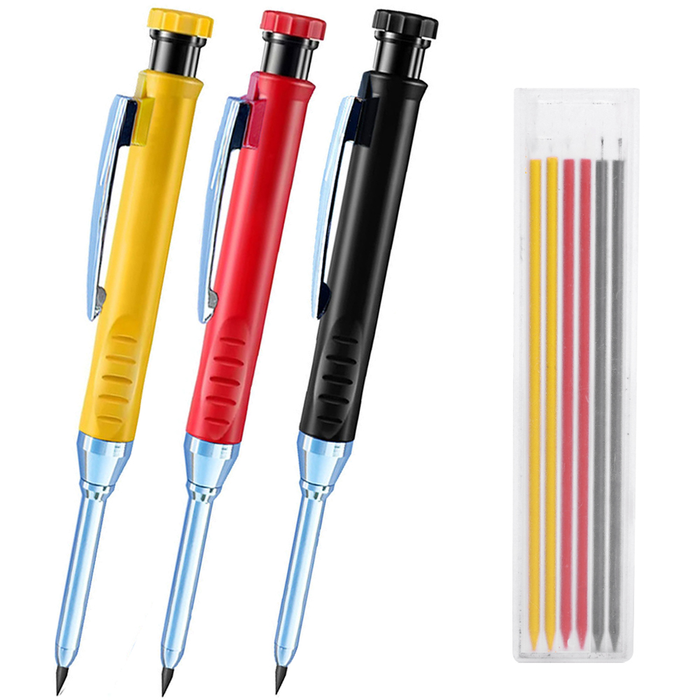 4-1Pack Solid Carpenter Pencil with Refill 40mm Long Nosed Deep Hole Mechanical Pencil Marker for Woodworking Construction: light yellow