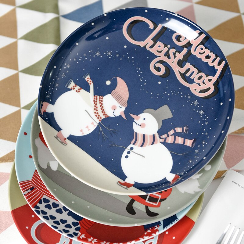 Assiette en céramique noël style occidental dessin animé peint à la main petit déjeuner bonhomme de neige bol cuisine ménage nourriture assiette vaisselle