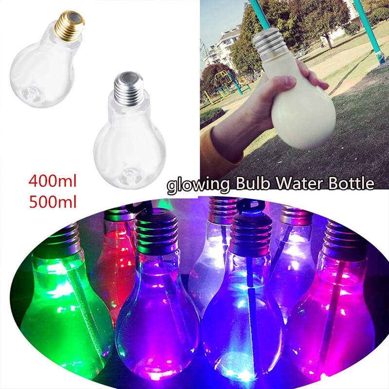 400ml 500ml led glödande glödlampa vattenflaska plast kort söt mjölkjuice glödlampor kopp bärbar fashionabel flaska: C
