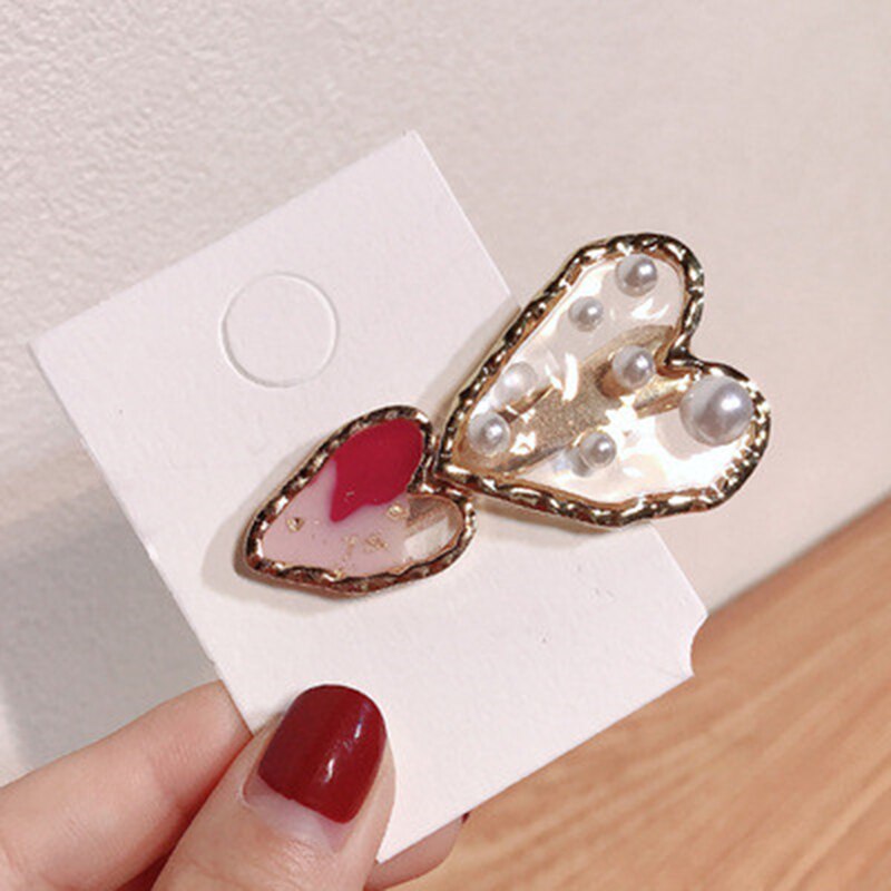 1Pcs Parel Rode Liefde Haarspeld Mode Haarspeld Eendenbek Clip Kant Clip Meisje Pony Clip Hoofdtooi Haarspeld