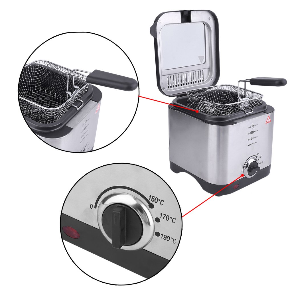 Compact 900W 1.5 Litre Chip Pan Basket Non Stick Oil Fry 900W Stainless Steel Deep Fat Fryer Kitchen Tools