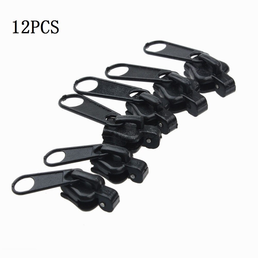 6/12Pcs 3 Sizes Universal Instant Fix Zipper Repair Kit Replacement Zip Slider Teeth Rescue Zippers Sewing Clothes: black 12pcs