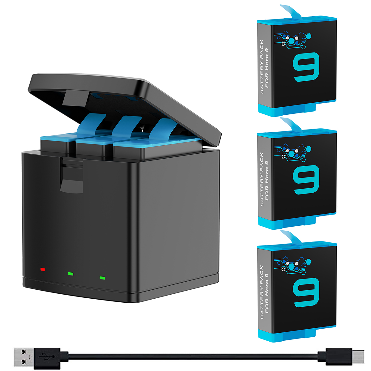 2000 mah batterier til gopro hero 9/10 batteri ,3- kanals usb oplader (fuldt kompatibel med officielt gopro 9 10 tilbehør)