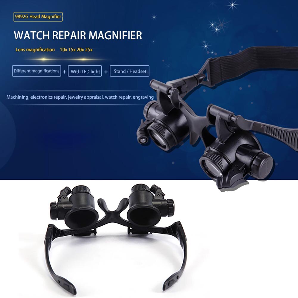 LED Vergrootglas Bril – 10X/15X/20X/25X Verstelbaar – Handsfree – Voor Horloge, Sieraden & Reparatie – Met 4 Verwisselbare Lenzen