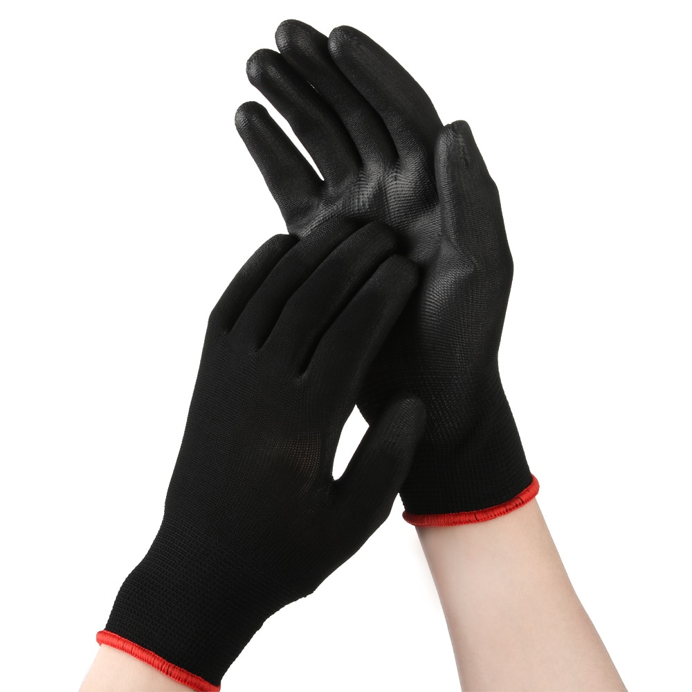 1Pairs S / M / L Veiligheid Arbeid Veiligheid Werkhandschoenen Zwarte Anti-Statische Antislip Werk veiligheid Polyurethaan Gecoate Nylon Pu