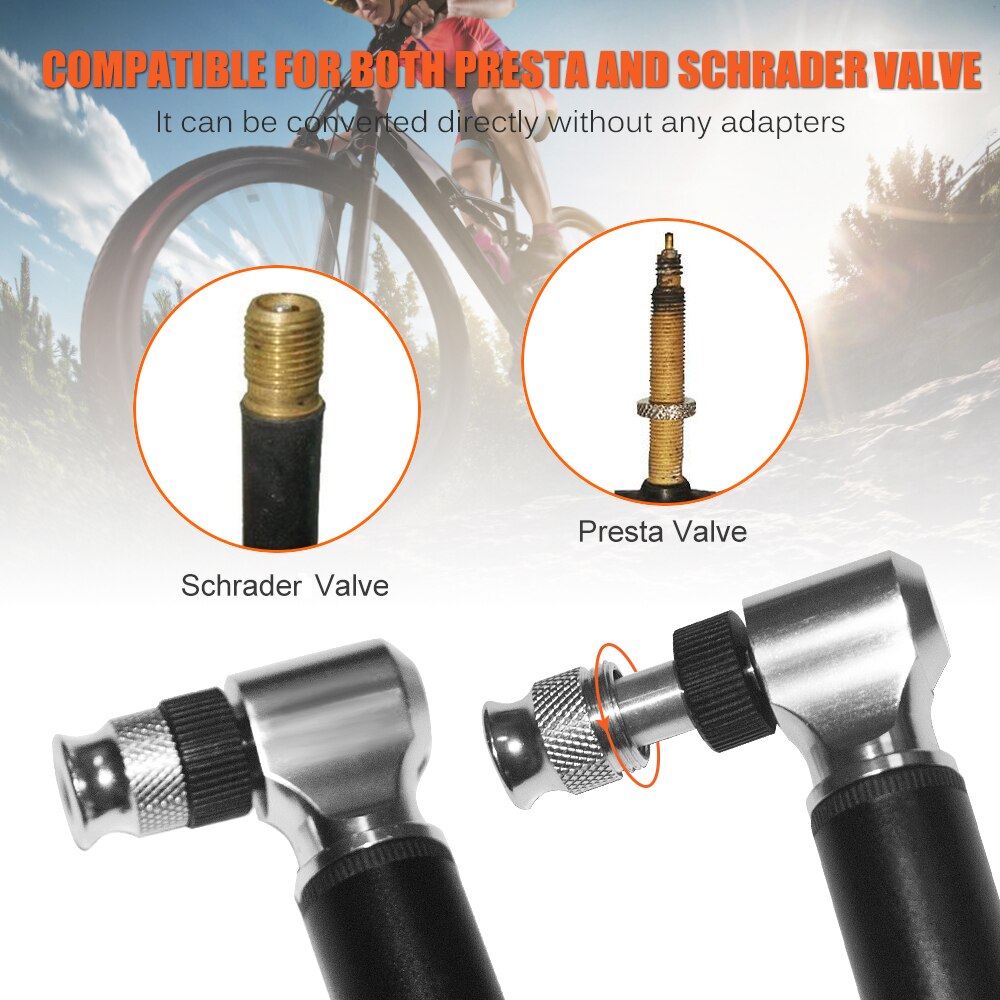 Mini bärbar cykelpump 300 psi aluminiumlegering cykelcykelpump passar presta & schrader ventil mtb mountainbikepump