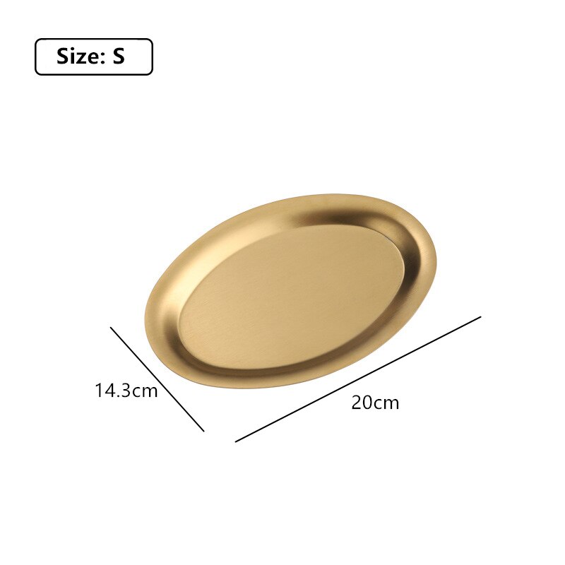 304 Stainless Steel Oval Golden Grill Plates Shallow Flat Bowls Fish Dish Food Dessert Tray: Gold S