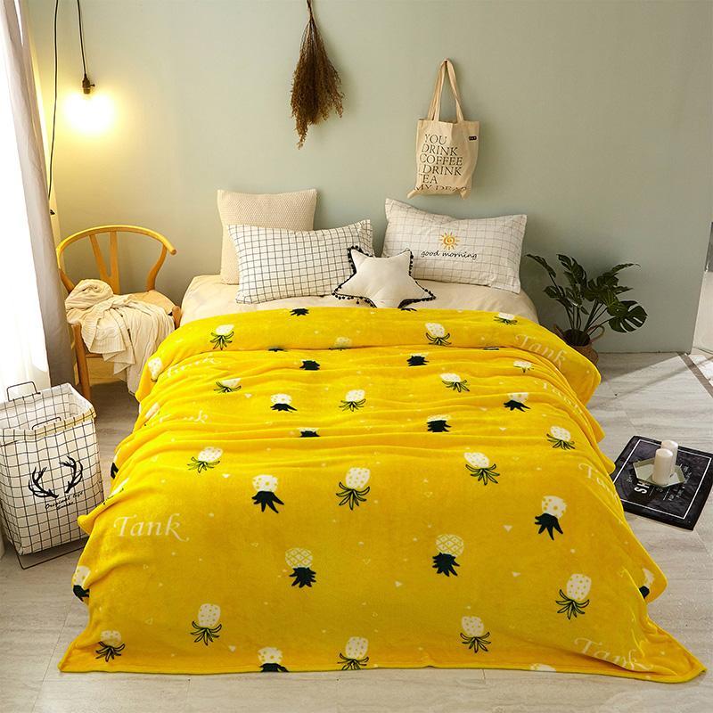 150X200Cm Warm Geel Ananas Afdrukken Fleece Deken Voor Sofa Zachte Worp Sprei Deken Cover Op Het Bed 40