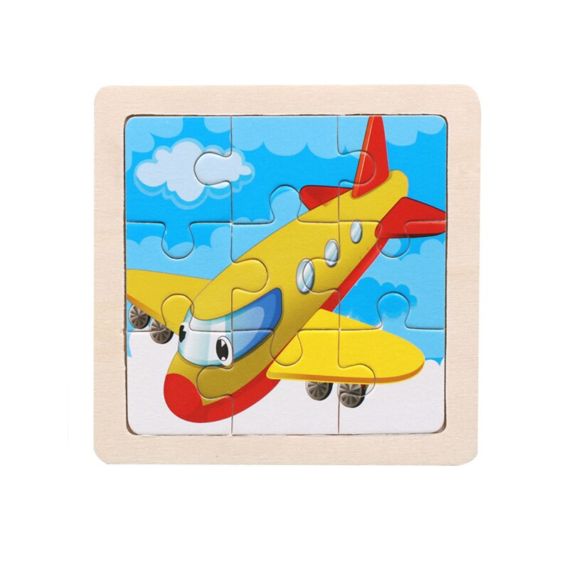 Kids Montessori Houten Speelgoed Cartoon Dier Verkeer 3D Puzzel Blokken Kid Leren Speelgoed Baby Kleurrijke Houten Onderwijs Speelgoed: plane