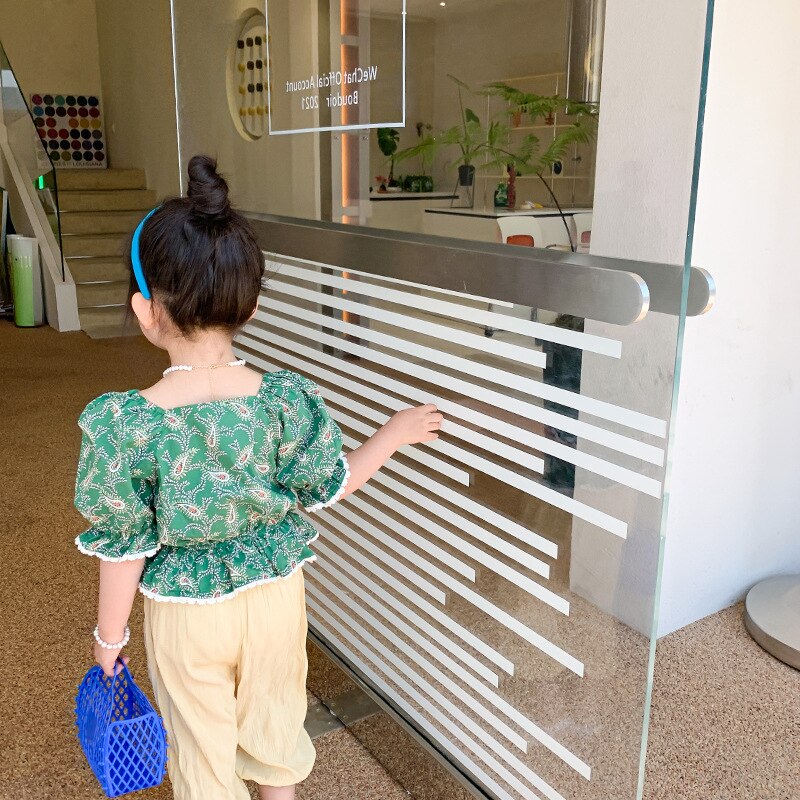 Summer Girls cute Feather embroidery short style blouses Kids square collar short sleeve Tops
