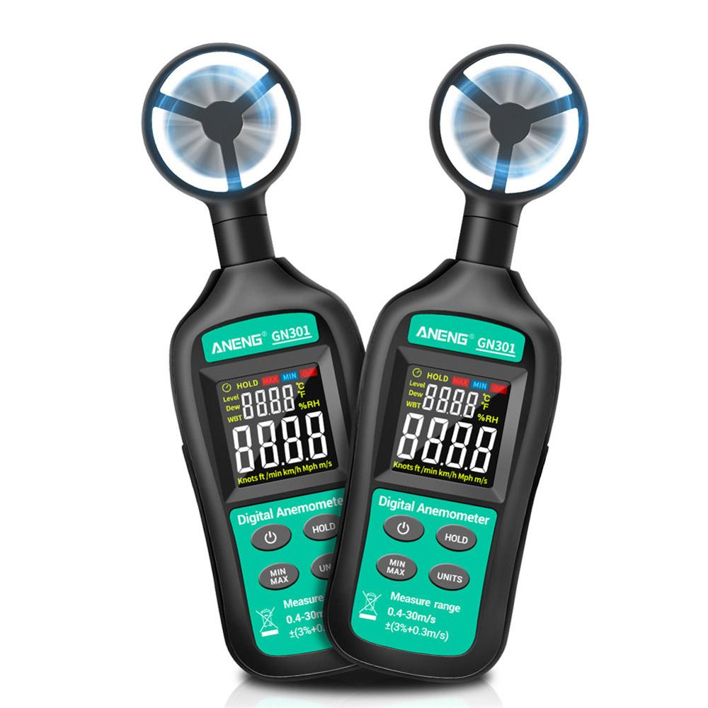 GN301 Lcd-scherm Digitale Anemometer 0-30 M/s Wind Meter -10-45 ℃ Temperatuur Tester Anemometro met Lcd Backlight Display