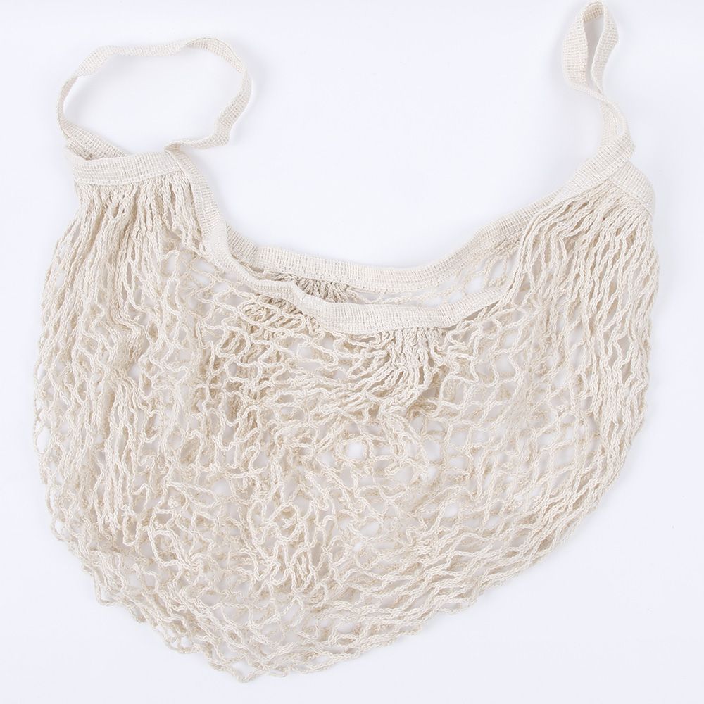 1PC grand filet chaîne sac à provisions réutilisable épicerie coton sac Protection de l'environnement main Totes pliable: beige