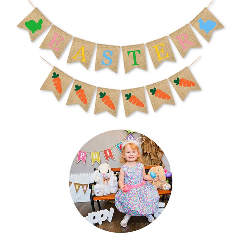 Easter Banner 1PC DIY Decoration Linen Easter Flag Carrot Banner Easter Banner Beautiful For Birthday