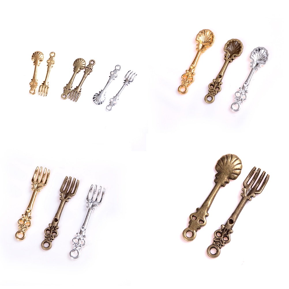 10pcs 1/12 Scale Dollhouse Tableware Kitchen Dining&Bar Fancy Silverware Small Coffee Spoon & Fork for Sweet Snacks Kitchen toys