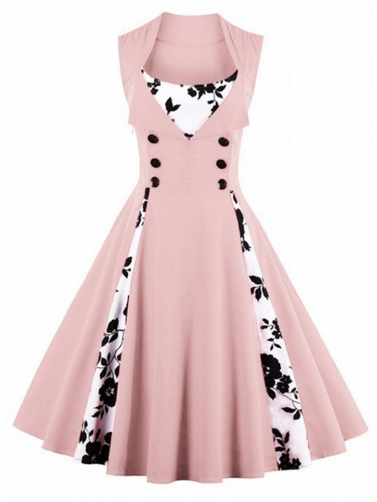 4XL 5XL Große Größe Frauen Robe Pin Up Kleid Retro Vintage 1950s 60s Rockabilly Schaukel Sommer weibliche Kleider elegante Tunika Vestidos: 5XL / Rosa