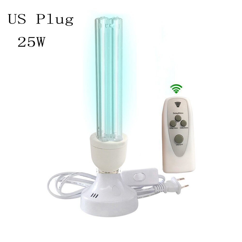 15w 25w UVC Sterilization Germicidal Bulb 110v 220v E27 E26 UV Lamp Clean Quartz Light With Timer remoter for 20m² 30m² Room: 25W US Plug / 110V