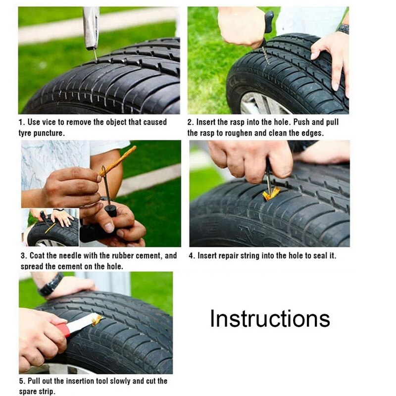 Auto vacuüm bandenreparatieset autobanden reparatieset rubberen strip snellijm vloeibaar 6 stuks/set bandenreparatieset auto fiets auto